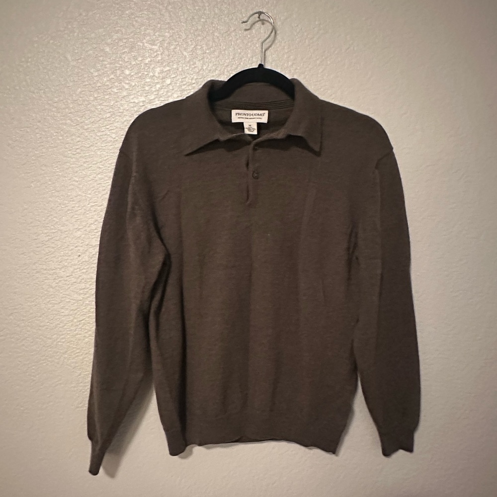 Pronto Uomo Men's Brown Sweater Extra Fine Merino Wool Size Medium
